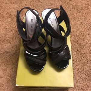 Gianni Bini Strappy Open-Toe Black Pumps